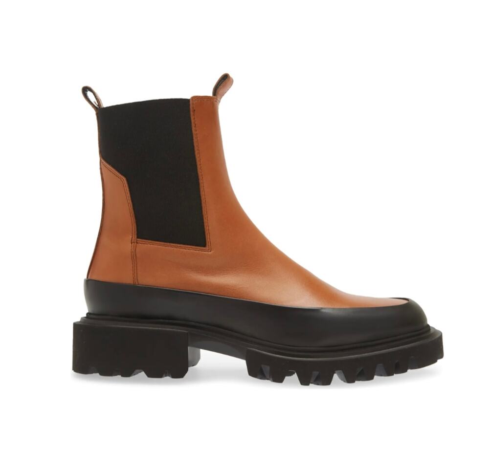 AllSaints Harlee Women Tan Lug Sole Chelsea Boot Sz 8 Leather Padded Footbed New